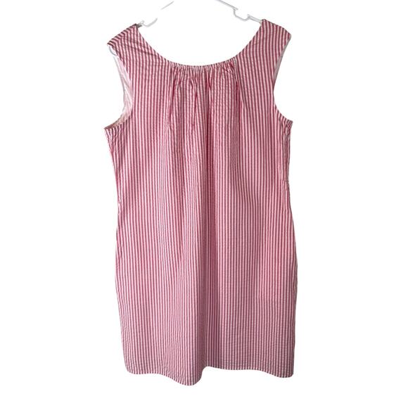 Crown and Ivy Pink White Seersucker Stripe Open Back Knee Length Ruffle Dress 10 - Picture 2 of 8